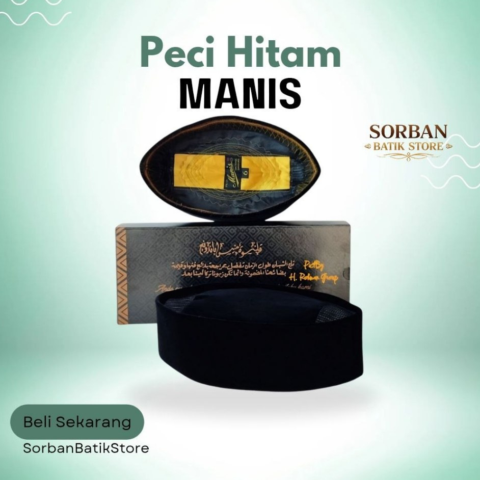 Peci Hitam Merek Manis HM Toha Bandung Model Polos AC,Peci Pria Dewasa Polos Hitam Premium