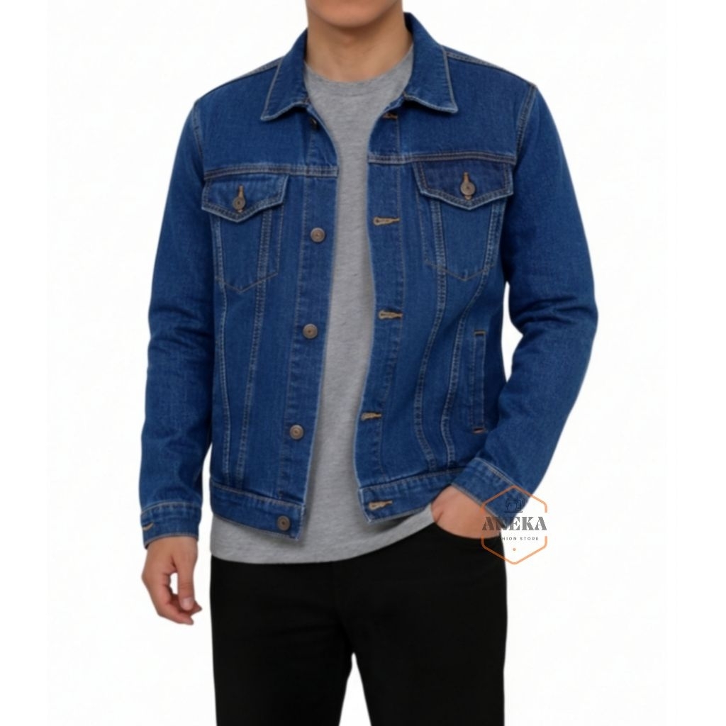 Jacket Jeans Pria Denim Slimfit Biowash Size M L XL