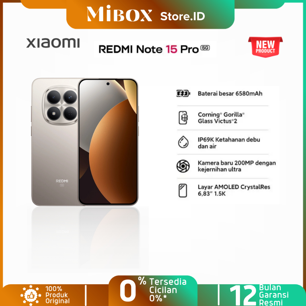 Redmi Note 15 Pro 5G 8+256 12+512 GB |200 MP | AMOLED | Gorilla Glass Victus 2 Nano-SIM + eSIM Resmi