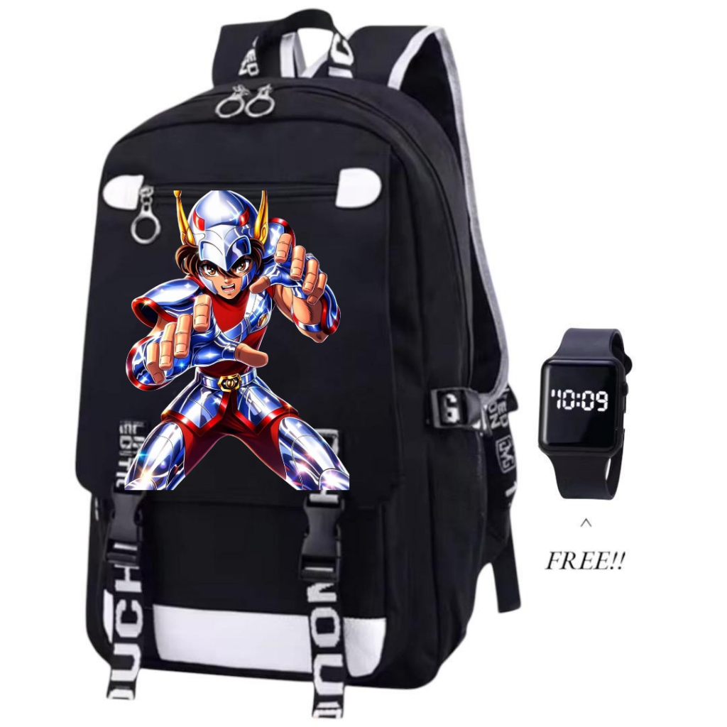 abel shop-tas ransel saint seiya plus jam/tas sekolah anak/tas sd smp paud tk/tas keren