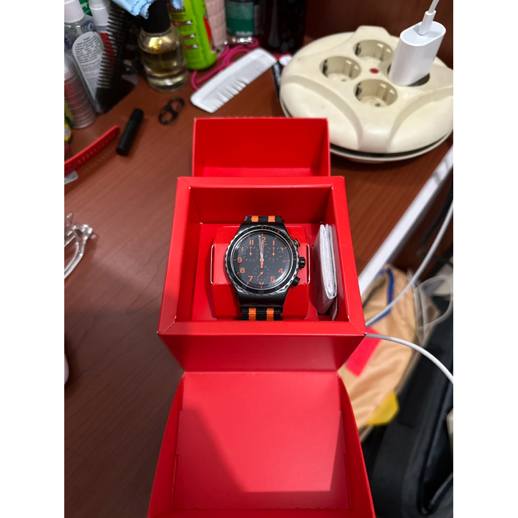 Swatch Irony YVB401 Men Garosugil Chronograph Black Dial Dual Tone Fabric Strap