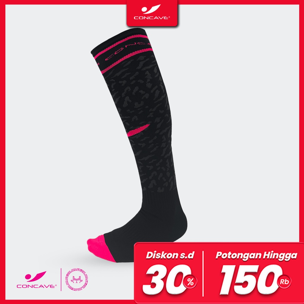 Concave x JLingz High/Long Socks - Black/Pink - Kaos Kaki Hitam Sepak Bola Futsal Panjang Selutut