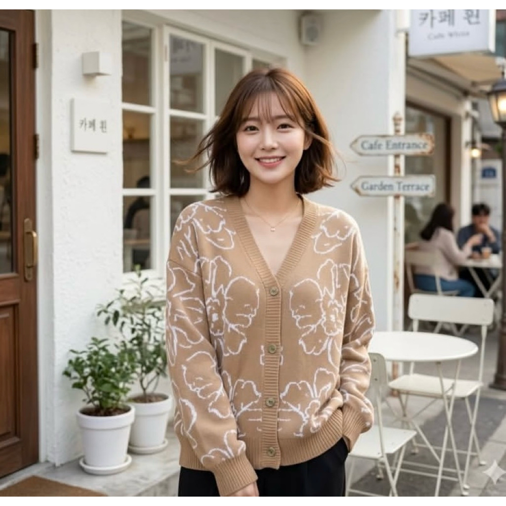 White Flower Outher Cardy Rajut Wanita