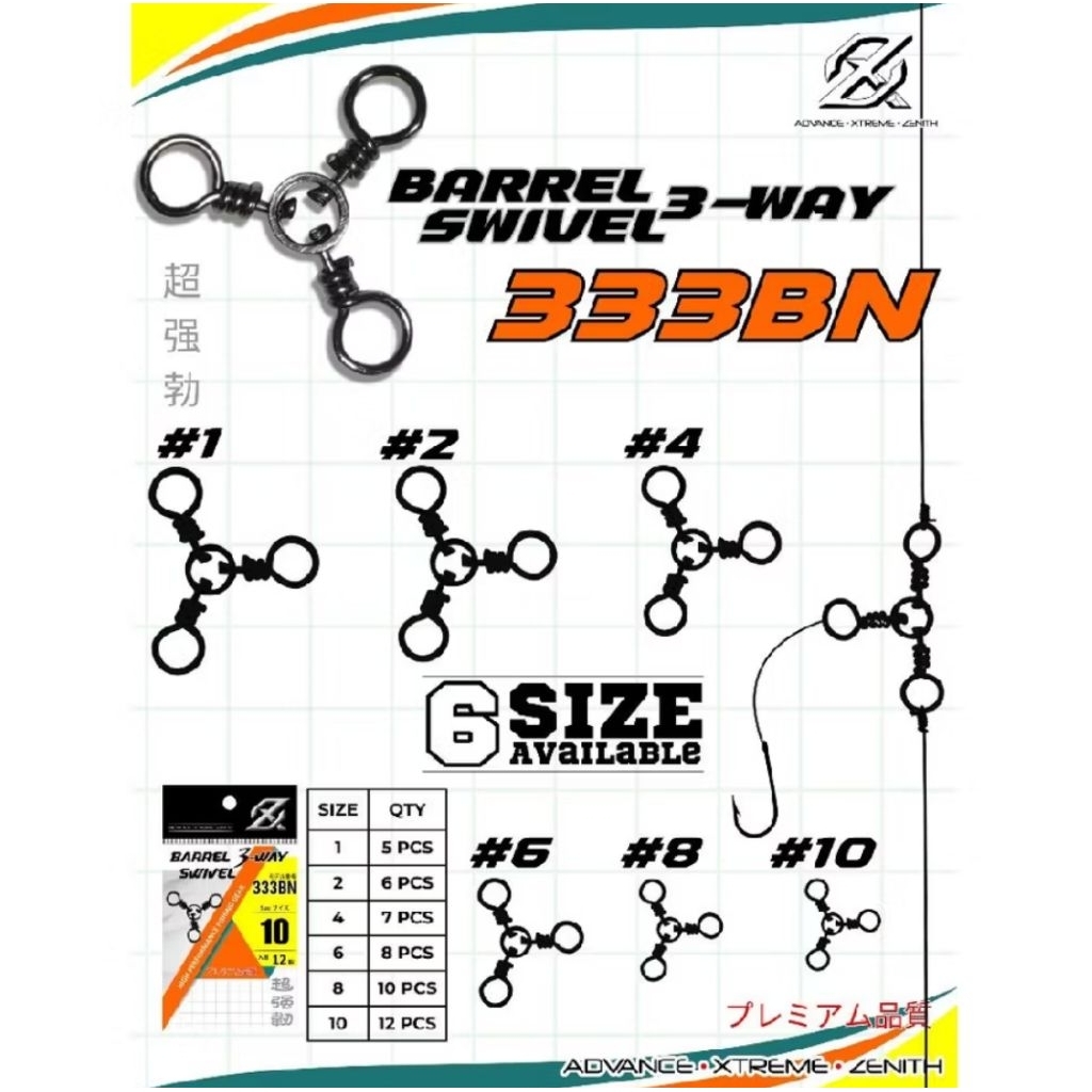AXZ Barrel Swivel 3 Way T3 kili - kili Pancing 3 arah cabang 3