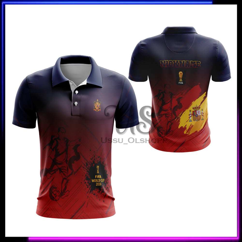 Jersey Bola Spanyol / Kaos Polo Suporter Spanyol Piala Dunia 2026 / Kaos Suporter Spain Custom nama