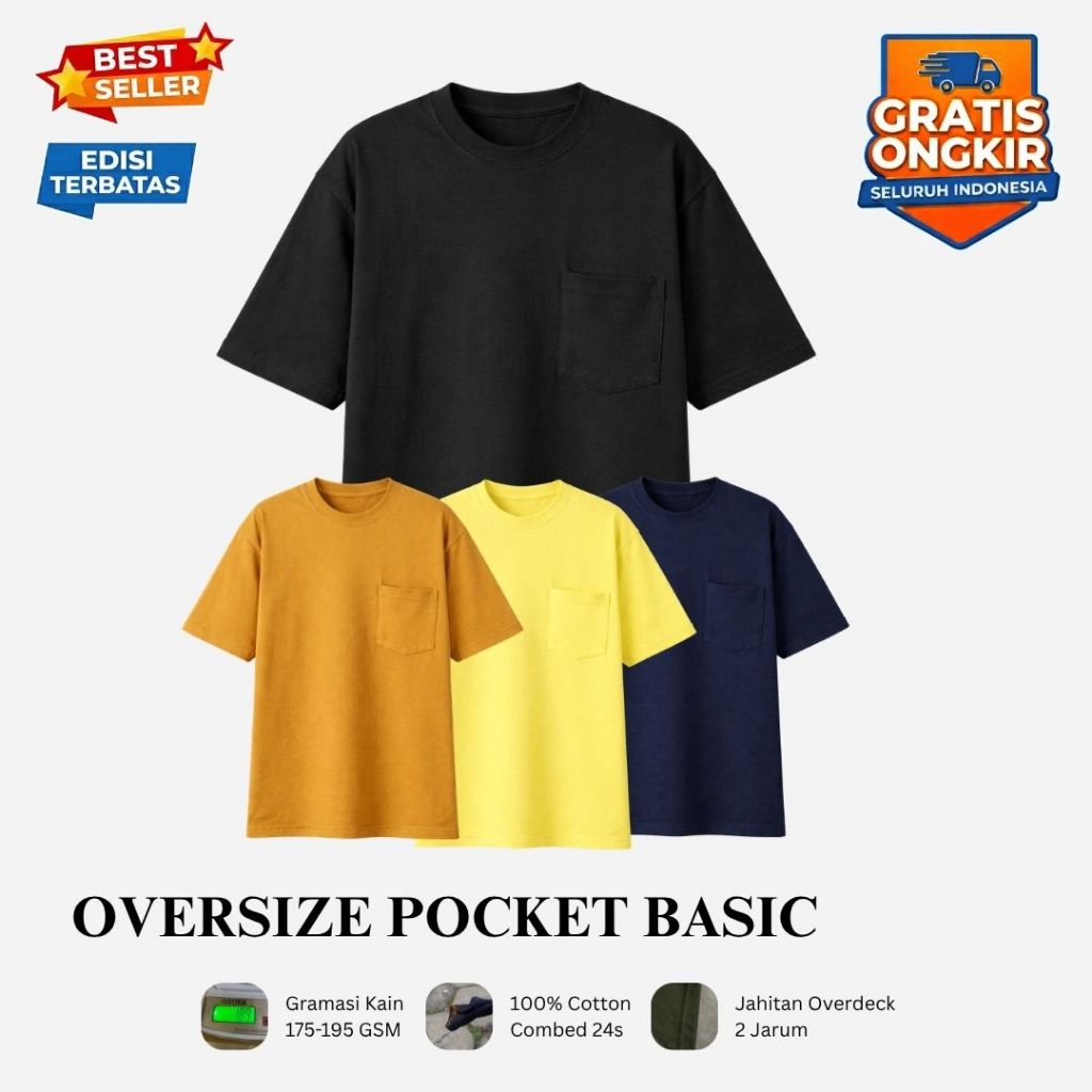 KAOS OVERSIZE POCKET COTTON COMBED 24S [KANTONG POLOS SAKU KATUN DISTRO TSHIRT OBLONG/ UNISEX PRIA W