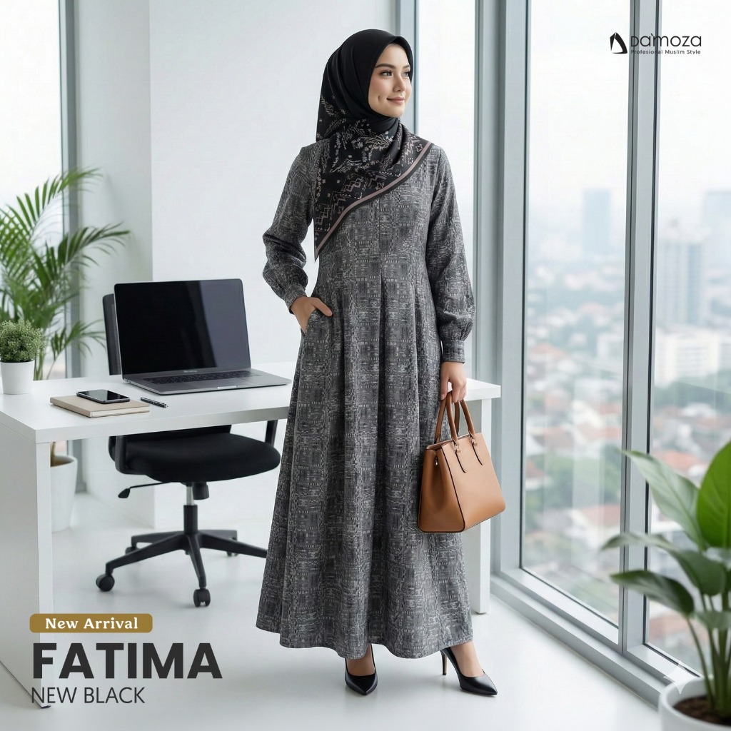 MUTIF | GAMIS MUTIF | MuTif Fatima | Fatima New Black | Dress Muslimah | Gamis MuTif / ORI 100%