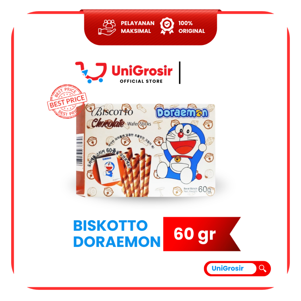 [UniGrosir] BISCOTTO BISKITOP DORAEMON BISKOTTO CHOCOLATE WAFER STICK ASTOR ROLL COKLAT ~ 60 gr