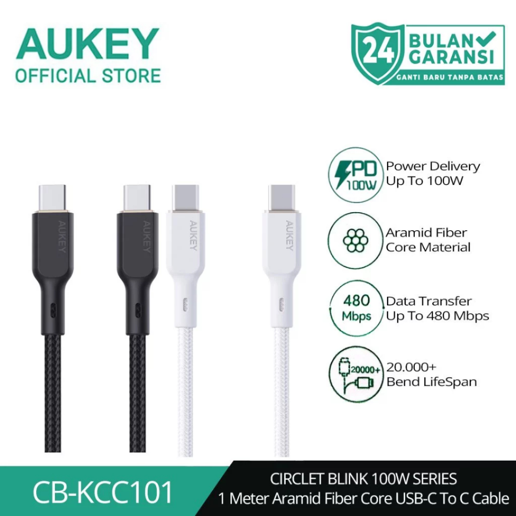 Kabel Type C AUKEY CB-KCC101 Braided Nylon USB-C to USB-C 1M