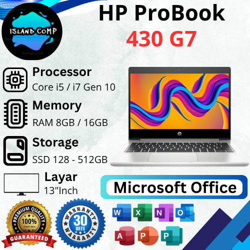 HP Probook 430 G7 Core i5 / i7 Gen 10 RAM 8GB / 16GB SSD 128GB / 256GB / 512GB, Layar 13.3"inch
