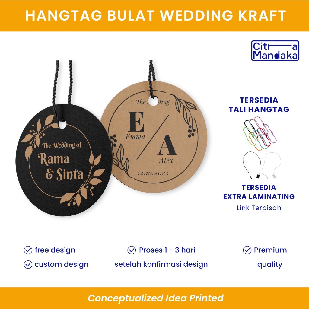Hang Tag Wedding Card Custom Kraft Paper 1 Sisi Kartu Ucapan Terima Kasih Label Souvenir Pernikahan