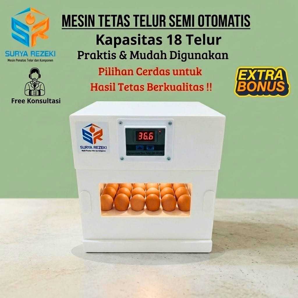 Mesin Tetas Telur Semi Otomatis Kap 18 Penetas Telur