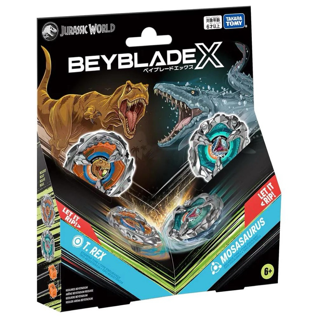Beyblade X Collab Jurrasic World T Rex vs Mosasaurus Takara Tomy