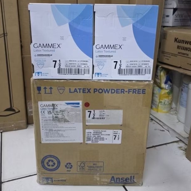 GAMMEX Latex Textured Free Powder Gloves Sarung Tangan Steril Ansell Sarung Tangan GAMEX