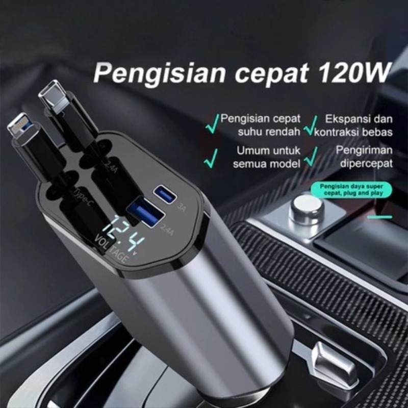 4 In 1Baru Pengisi Daya Mobil 120W Pengisian Daya Super Cepat USB Dan Adaptor Type C Dan Lightning P