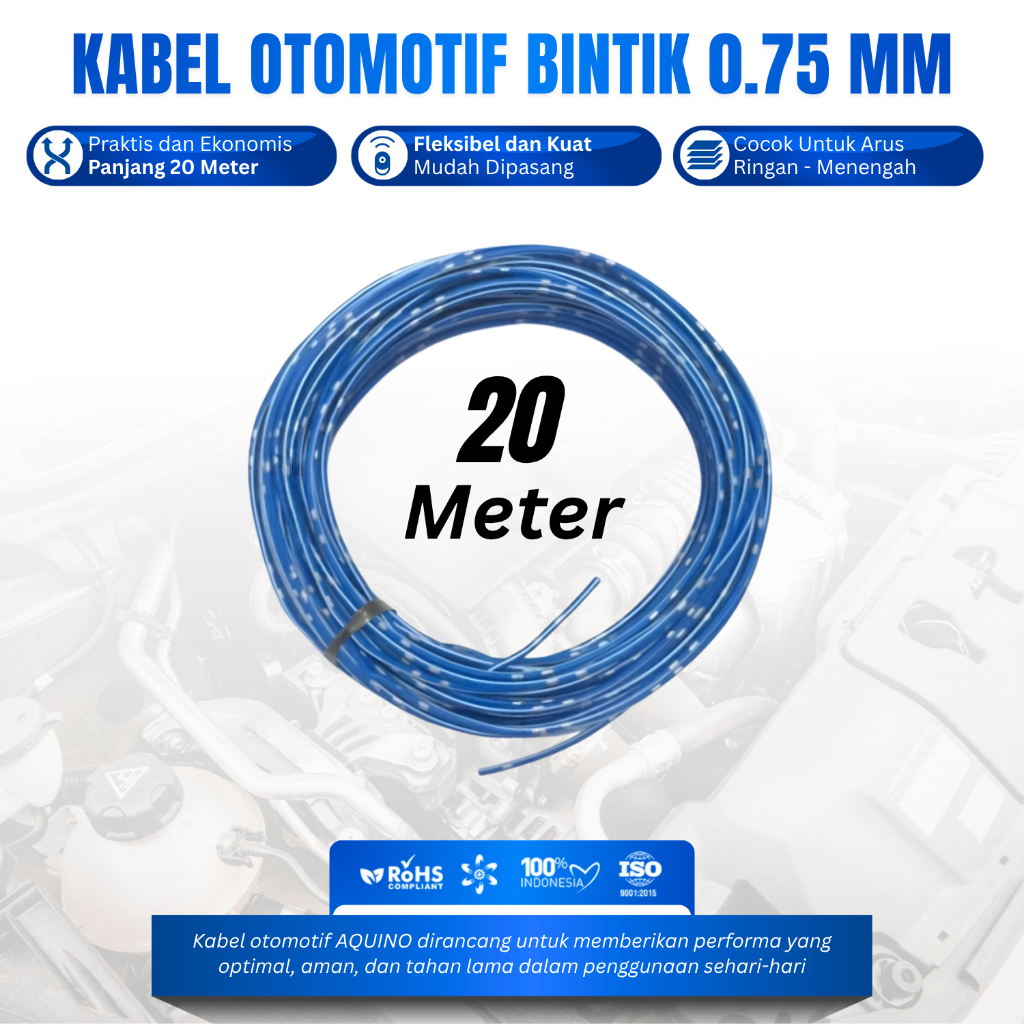 KABEL AVS AQUINO 0,75 MM 20 METER KABEL BINTIK OTOMOTIF TUNGGAL SERABUT ANTI BAKAR KABEL OTOMOTIF