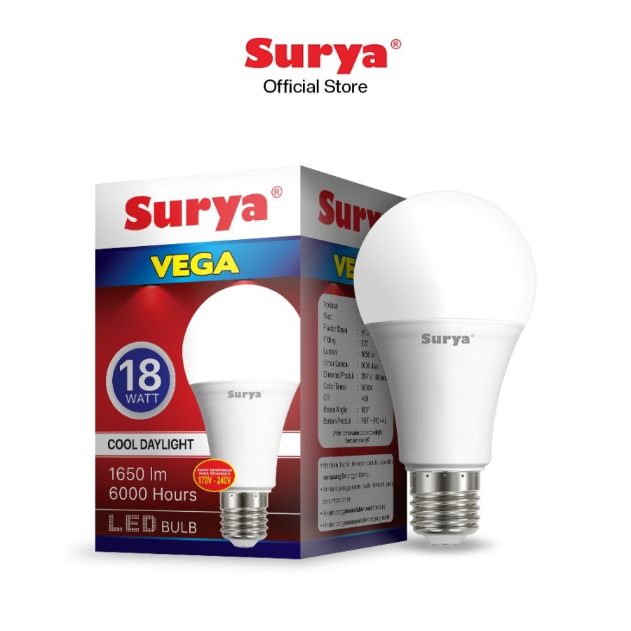 Surya Vega 18 Watt Lampu LED Cahaya Putih / Lampu Bohlam LED