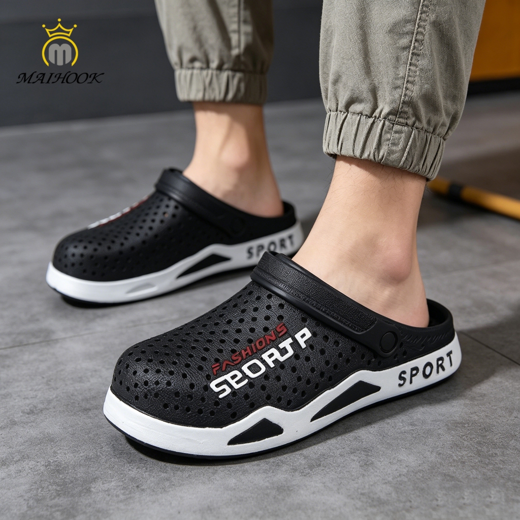 MAIHOOK Sandal Sepatu Selop Karet Pria Wanita Fashion Sandal Slide Pria Sandal Sepatu Pria Simple Co