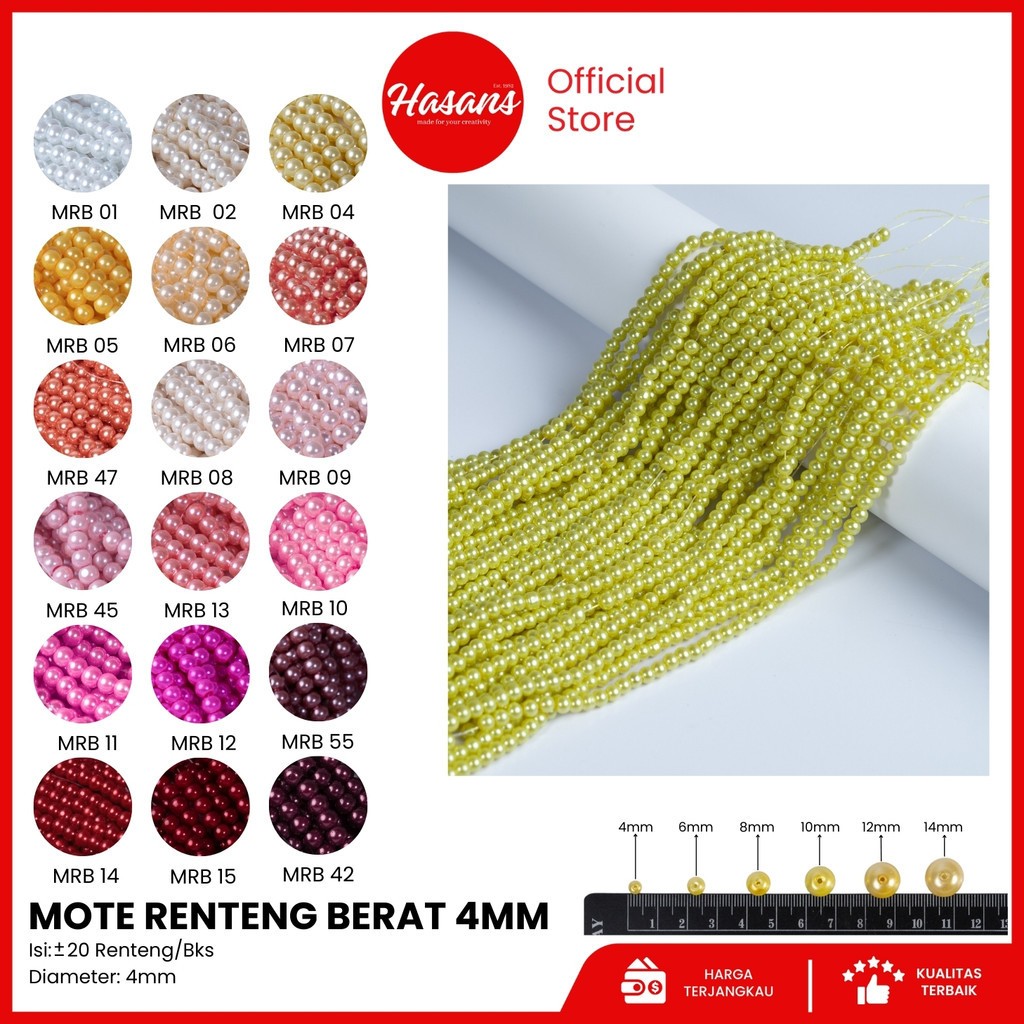 Mutiara Sintetis Berat / Mutsin 4mm / Mutiara Renteng Bulat / Mutiara Berat / Mote Renteng Berat 4mm