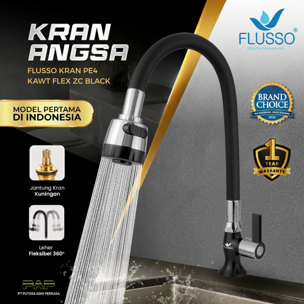 Flusso Kran Angsa Wastafel Flexible Kran Bak Cuci Piring Stainless Black Flusso 860