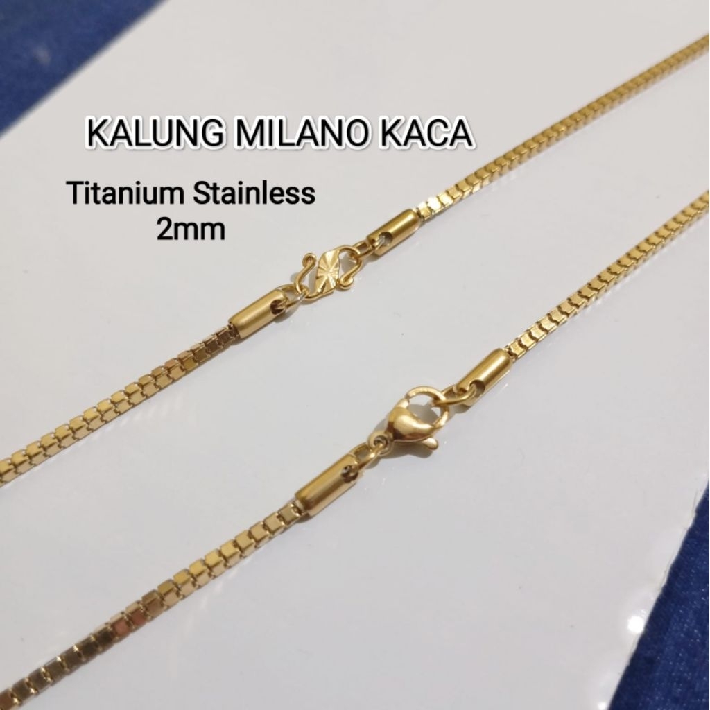 Kalung Titanium Milano Kaca 2mm Warna Emas Kalung Pria Wanita Anti Karat