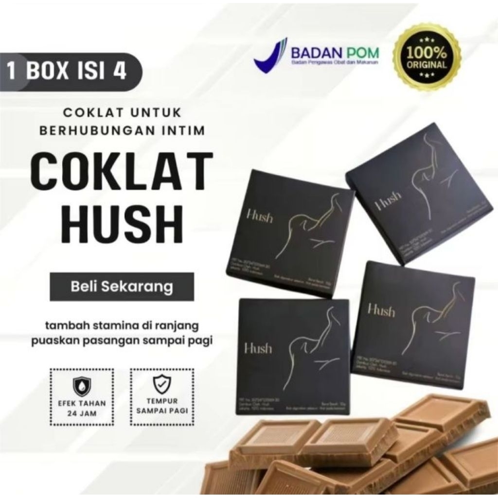 Privasi) Coklat Hush 1 Kotak 4Picis Dark Chocolate Herbal Obat Kuat Stamina pria, Wanita Bergaira Am