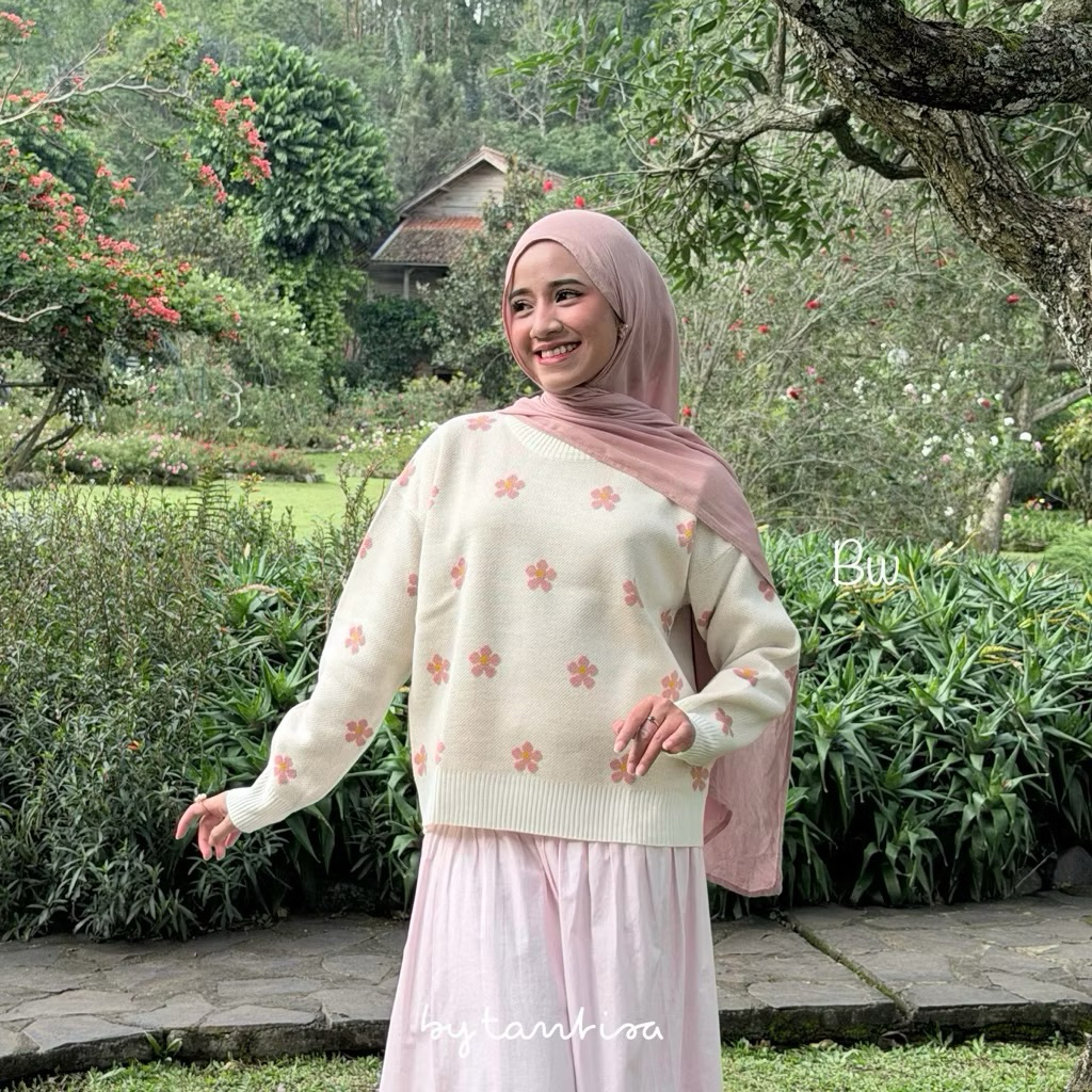 Sweater Daisy Rajut Wanita Motif Bunga Premium / Sweater Rajut Oversize Premium Motif Bunga Flower B