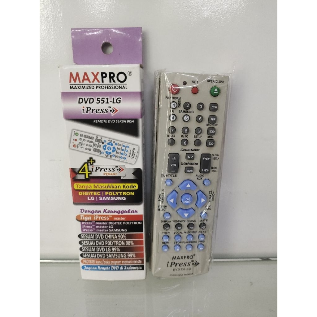 REMOTE DVD UNIVERSAL SEMUA MERK / REMOTE DVD MULTI UNIVERSAL MAXPRO