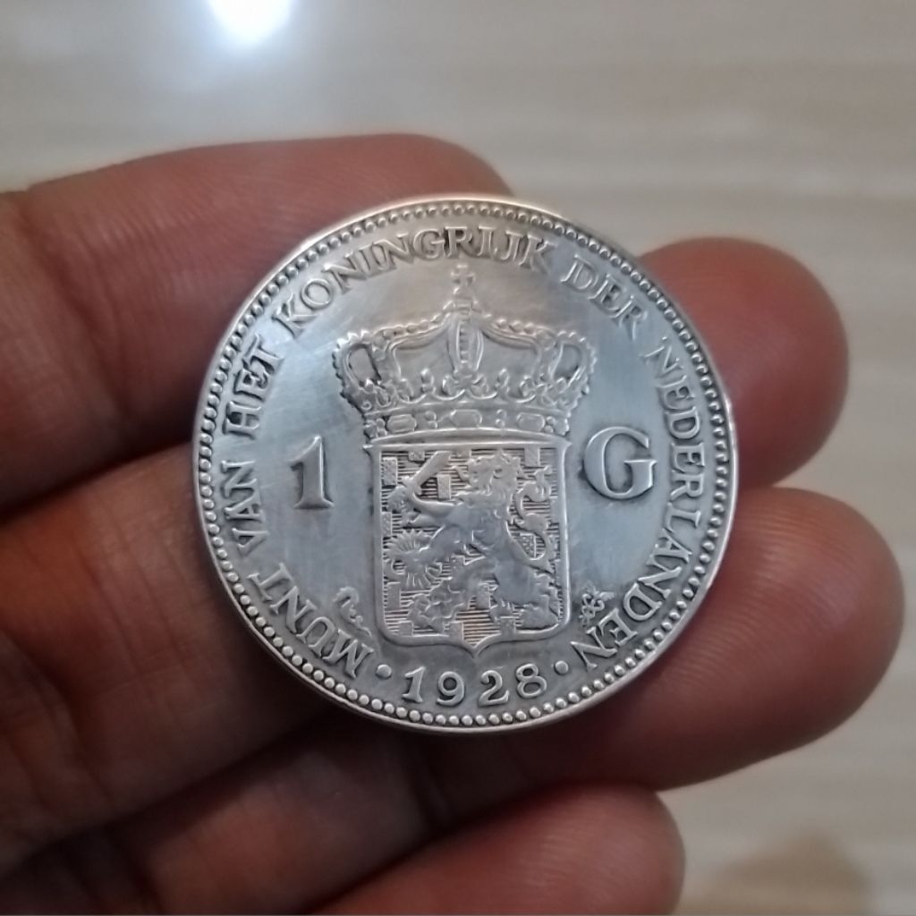 Koin Perak Wilhelmina 1 Gulden Thn 1928 thn Langka Kolektor item Asli
