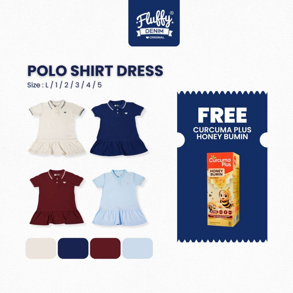 FLUFFY Dress Anak - Polo Shirt Dress - Fluffy Denim Original