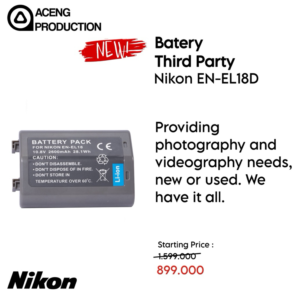Nikon EN-EL18D Battery Baterai seri EN-EL18 variankompatibel dengan kamera profesional Nikon D4 Niko