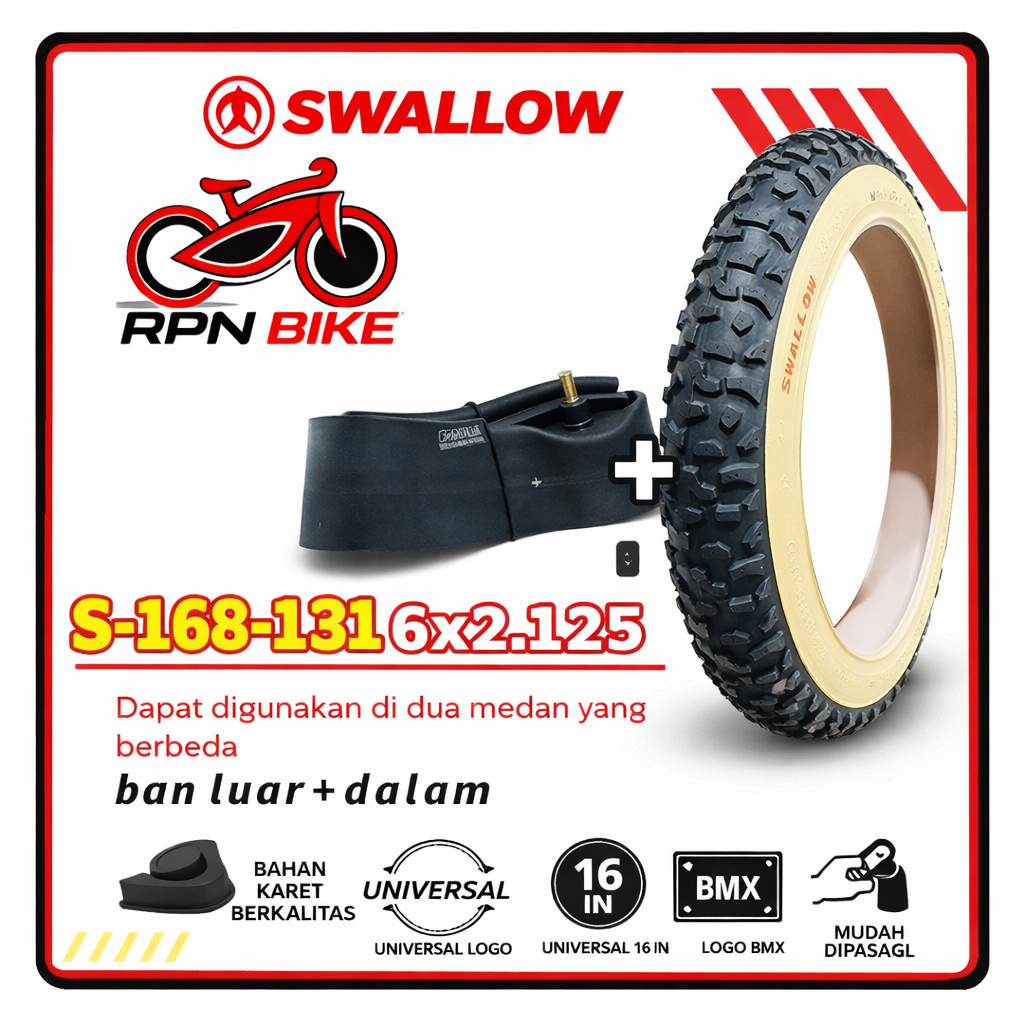 Ban Luar Dalam Sepeda 16 x 2. 125  In Swallow Universal || Ban Sepeda 16 In Swallow