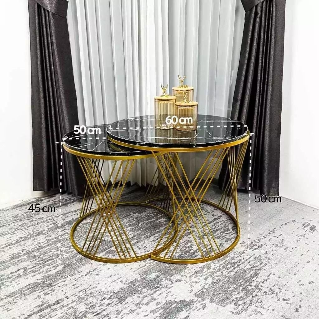 Meja Tamu Minimalis Set Besi Marmer Hitam Tahan Karat