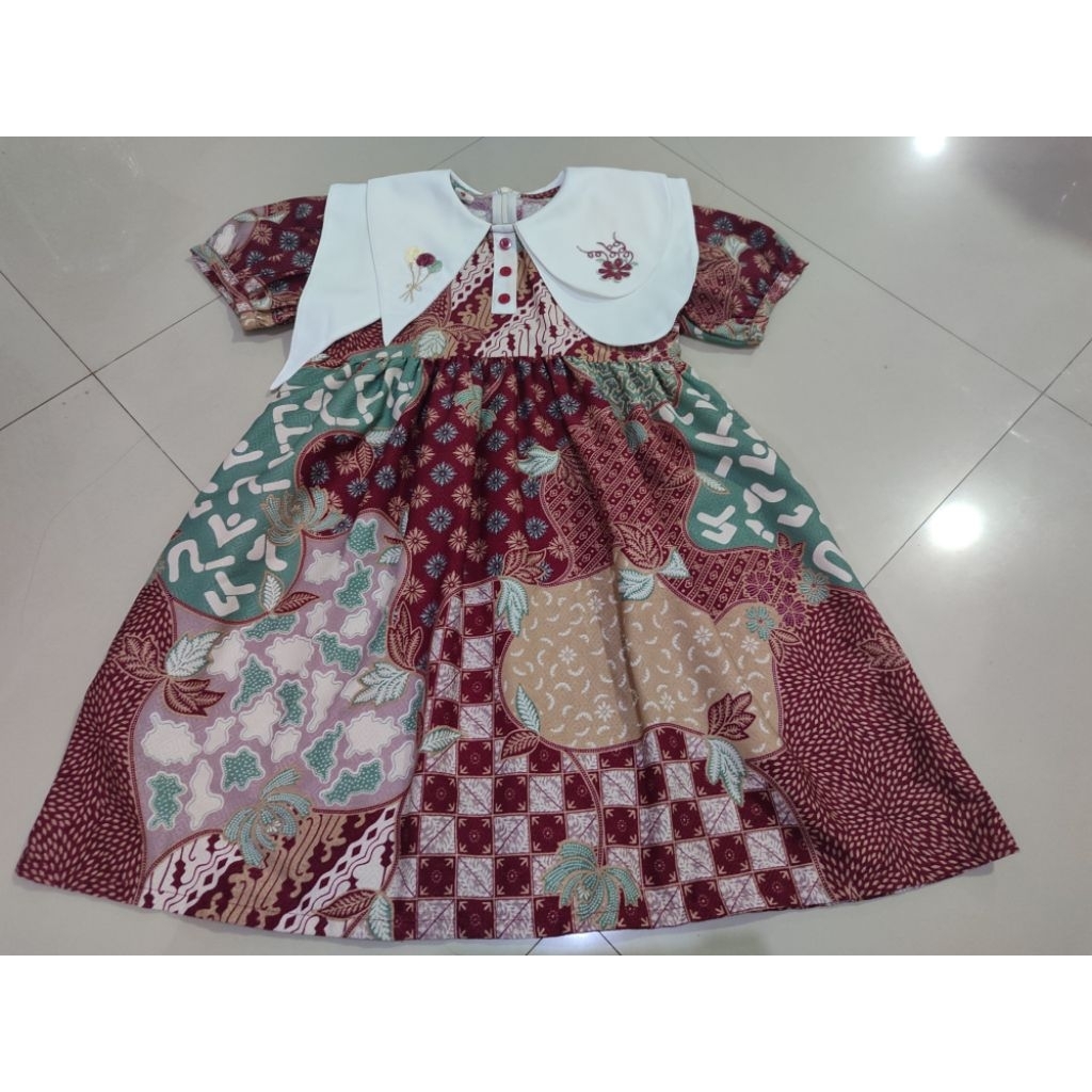 Dress batik kepik anak perempuan usia 6-7 tahun New