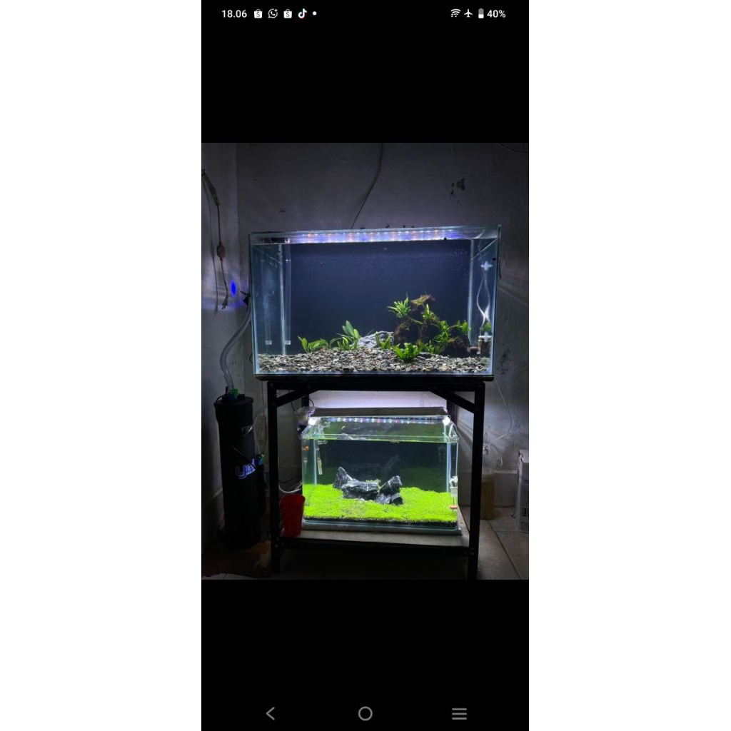 meja aquarium P60cm L30cm T40cm 2 susun / 2 ambal, rak serbaguna, rak besi bongkar pasang, Rak