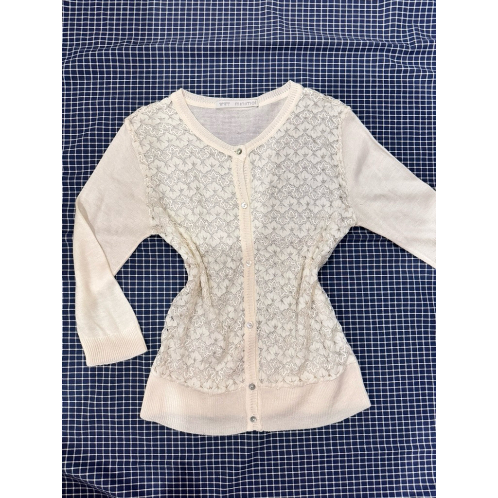 Preloved Cardigan Rajut Tipis Motif Brokat Cream