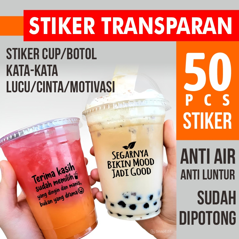 stiker label cup botol minuman quote KATA KATA 50 pcs