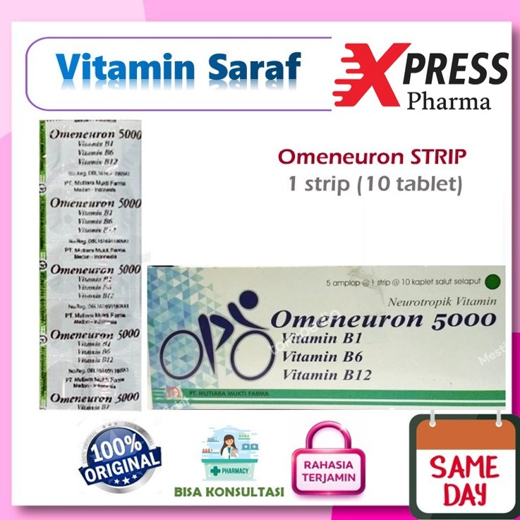 XPRESS  Omeneuron 5000 STRIP isi 10 Tablet  Obat Vitamin Komplek Komplex Complek Complex B1 B2 B 12 