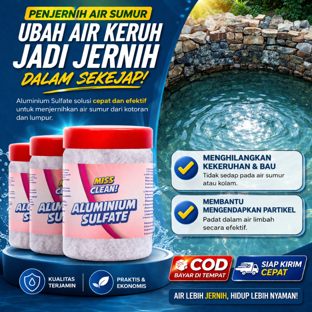 Tawas Bubuk Penjernih Air Sumur Kuning Keruh Dan Bau – Penjernih Air Ampuh untuk Sumur, Kolam, dan A