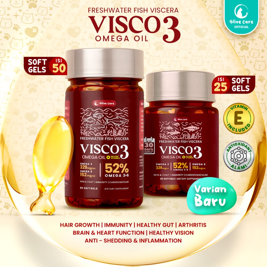 Olive Care Vitamin Minyak Ikan Kucing VISCO3 Murni & Alami Non-GMO Tinggi Omega 3 Omega 6 Omega 9 Fi
