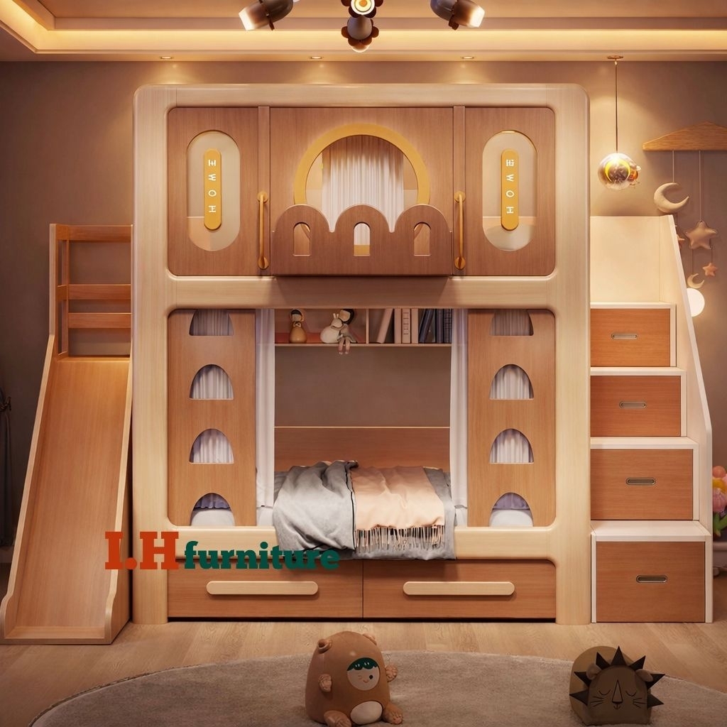 Ranjang tingkat anak prosotan murah , tempat tidur tingkat anak kayu solid 120 x 200