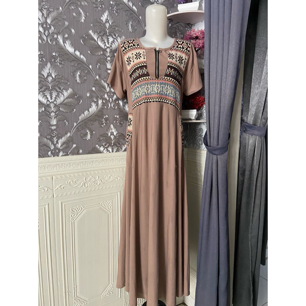 Prelove Daster Panjang Jersey Coklat Cantik