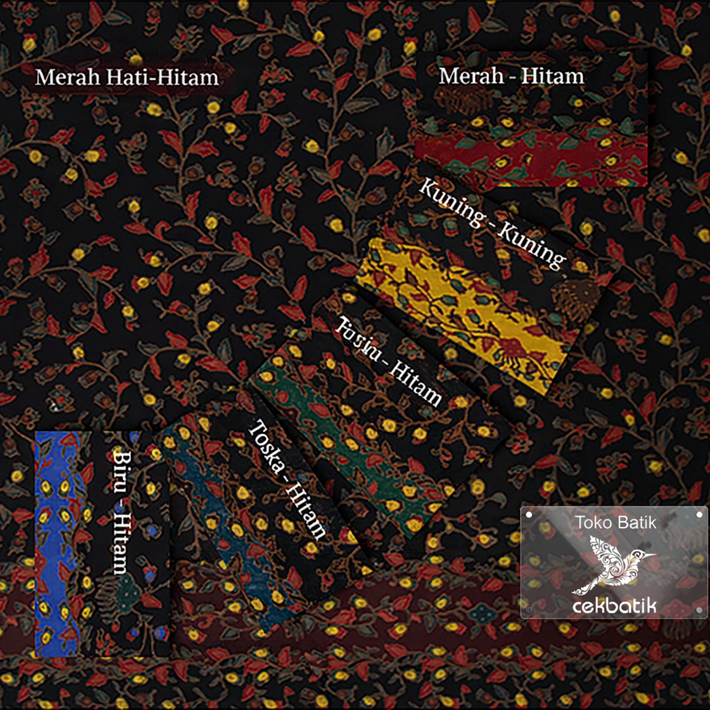 kain batik Motif Floral kecil ranting menjalar Dasar Hitam