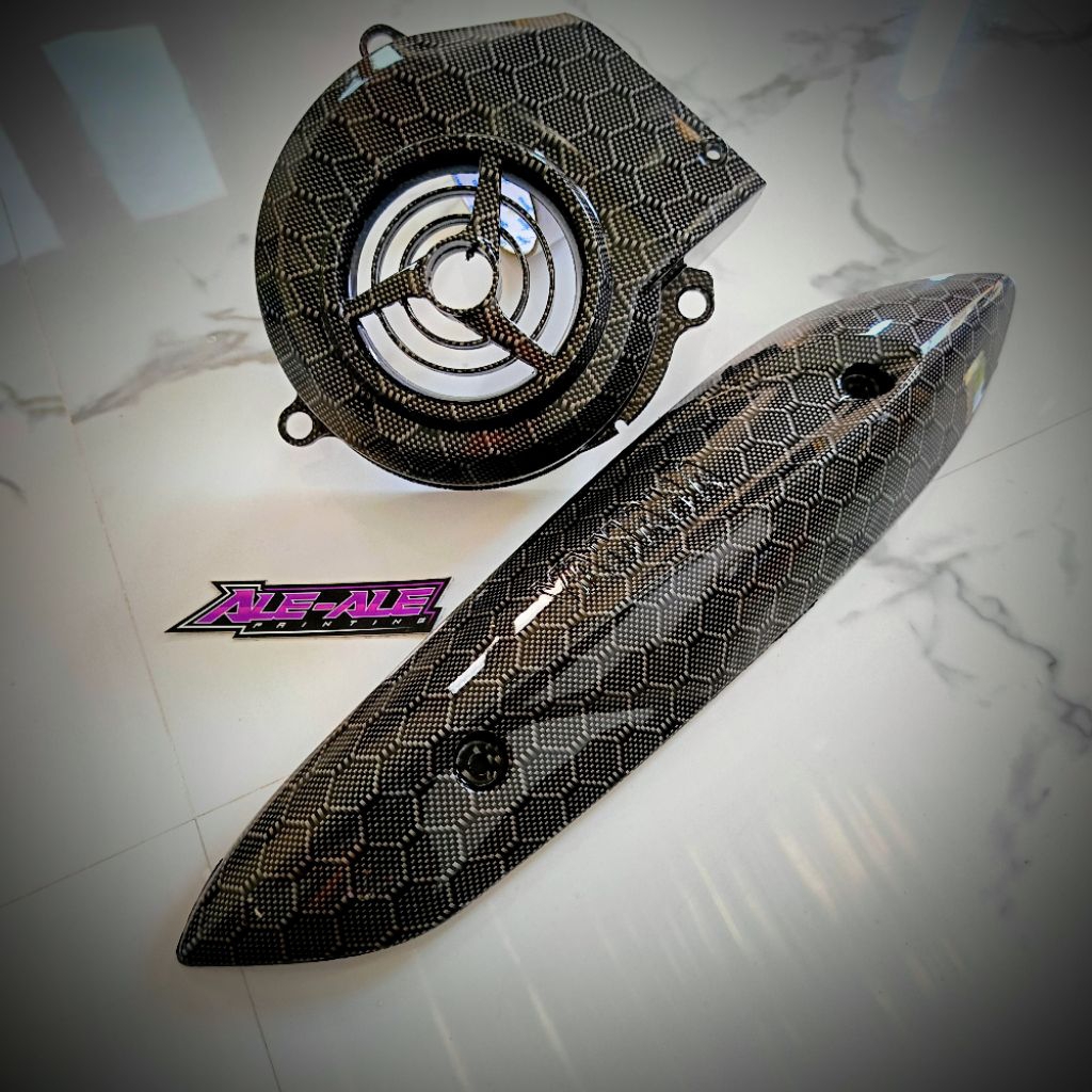 tameng knalpot set cover tutup kipas Mio sporty Mio smile Mio soul carbu carbon hexagon