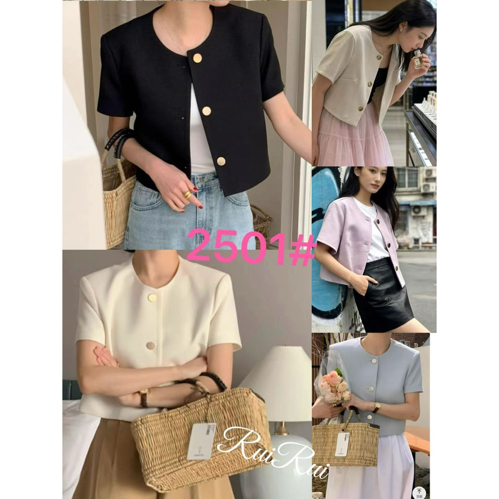 Cardigan Tweed Atasan wanita Semi tweed Blazer pendek