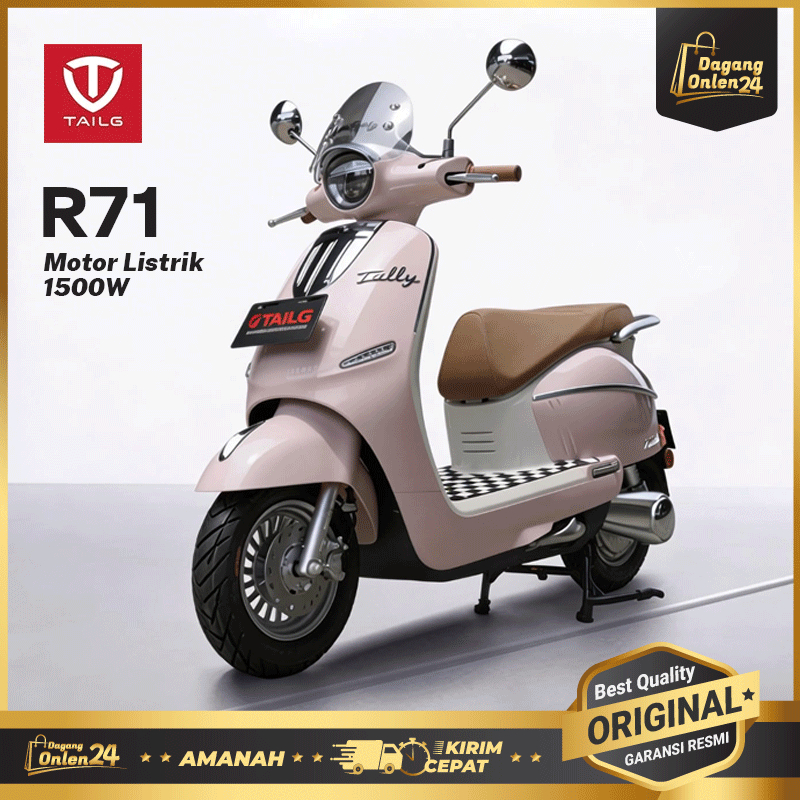 Motor Listrik TAILG R71 Model Vespa Retro Klasik Pink Lucu Dewasa 1500watt Rem Cakram Non Subsidi