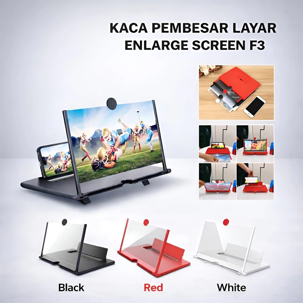 Kaca Pembesar Layar F3 Lipat Stand Hp 3D HD Phone Holder Nonton Meja Standing