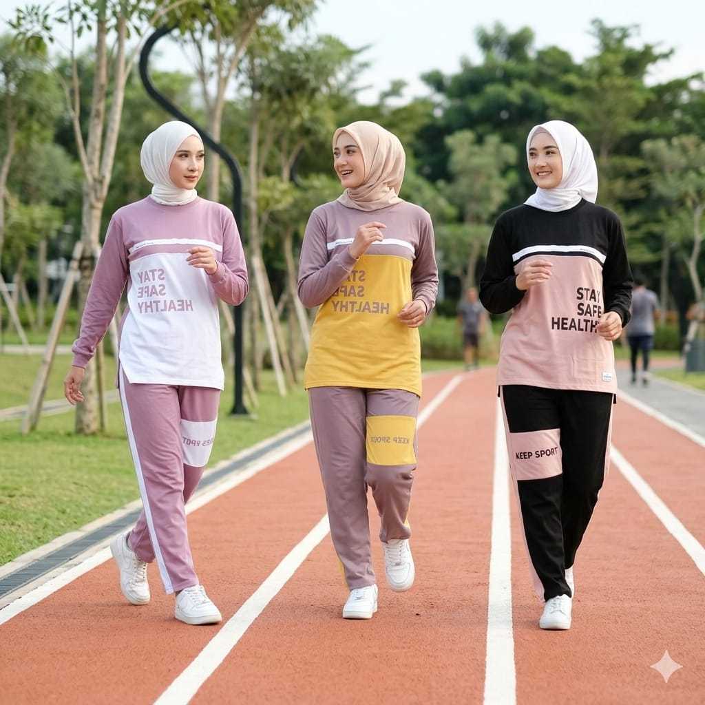 Setelan Baju Olahraga Wanita Muslimah JUMBO Outfit Sport Gerak Jalan Senam Jogging Tenis Padel Kekin