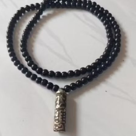 kalung japamala 108 batu black onix liontin tabung kuningan