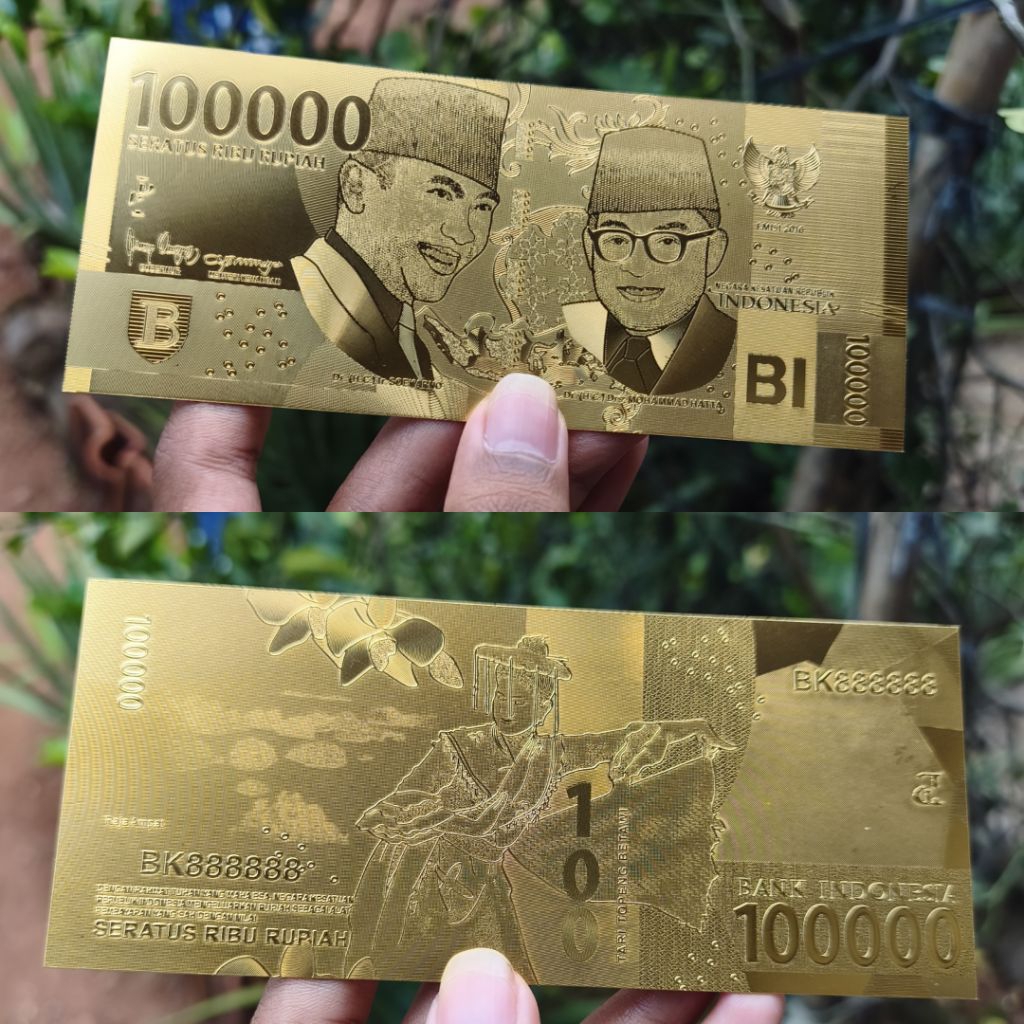 Sovenir Uang 100.000 Rupiah Terbaru Gold Foil
